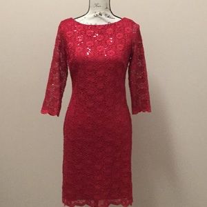 Calvin Klein red lace dress with sequins